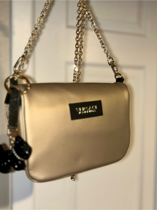 Versace Handbags - NWT Versace Gold Crossbody Bag with Black Rhinestone Terrier Charm